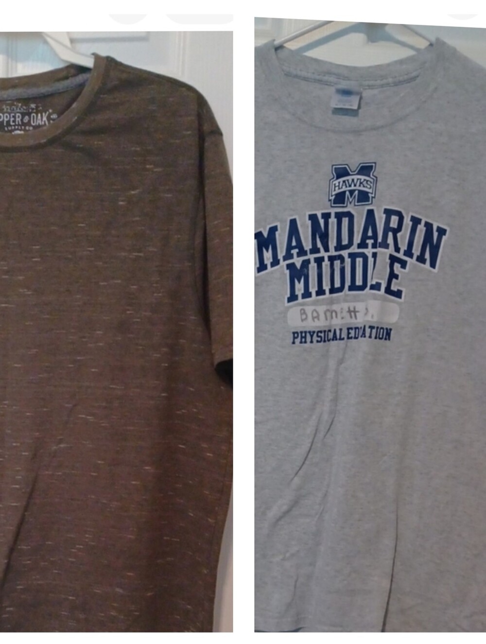 -- Men's Olive Crew Neck Short Sleeve Tee And 2 PE Tees. Size XL